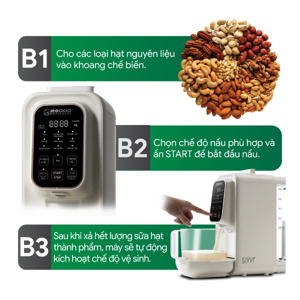 Máy Nấu Sữa Hạt Tự Động 2GOOD SONA I8 (1,2 Lít) - Tự Động Nấu, Tự Động Vệ Sinh, Khử Sạch Vi Khuẩn Và Mùi Thực Phẩm